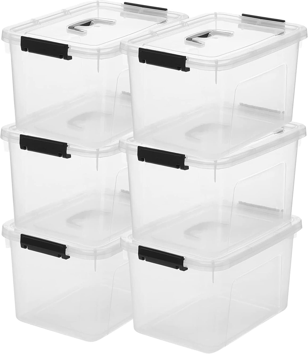 Efficient 12 Quart Clear Storage Bins with Latch & Black Handles - Set of 6