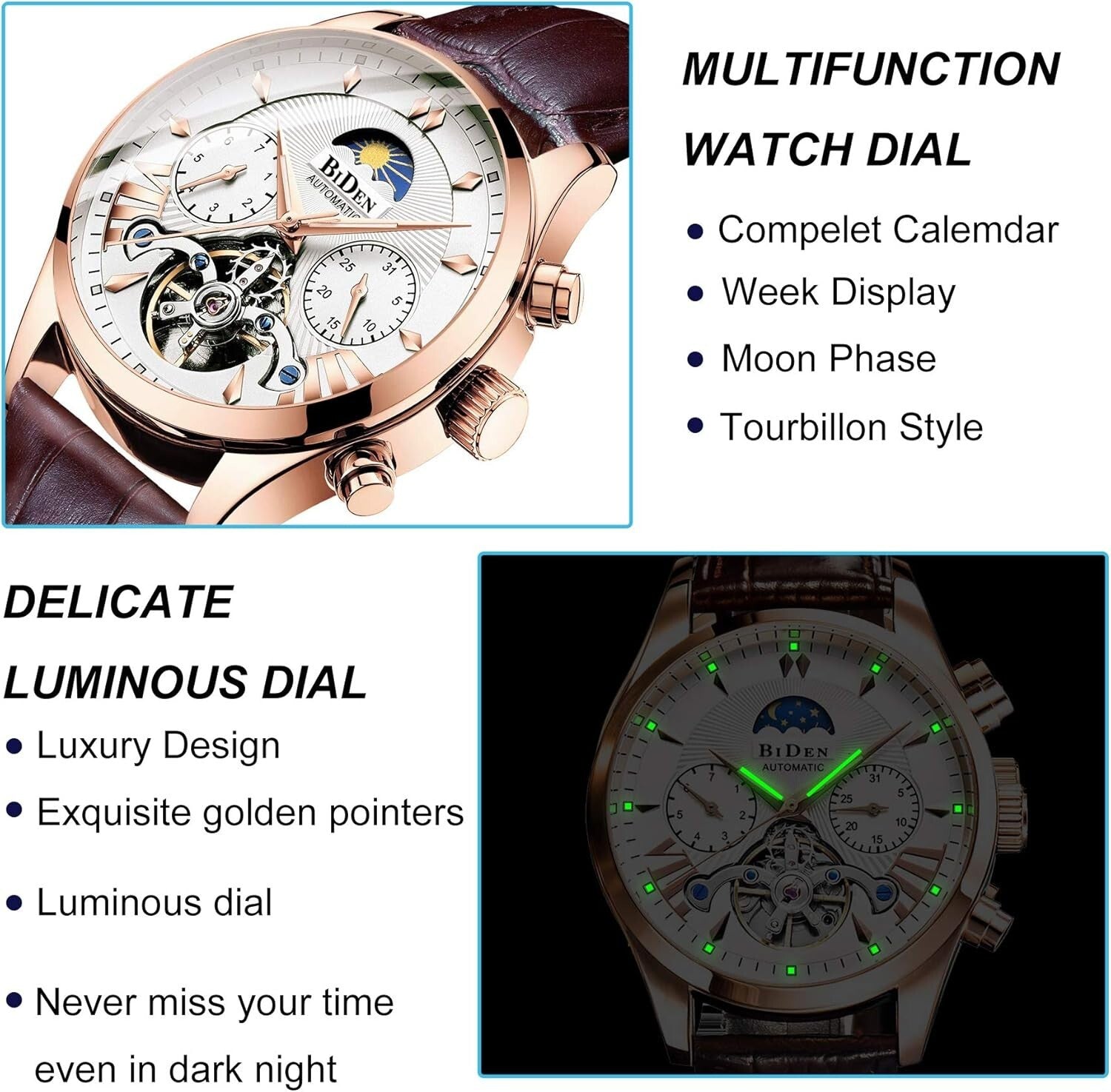 Men's Luminous Skeleton Watch - Automatic Mechanical & Water Resistant