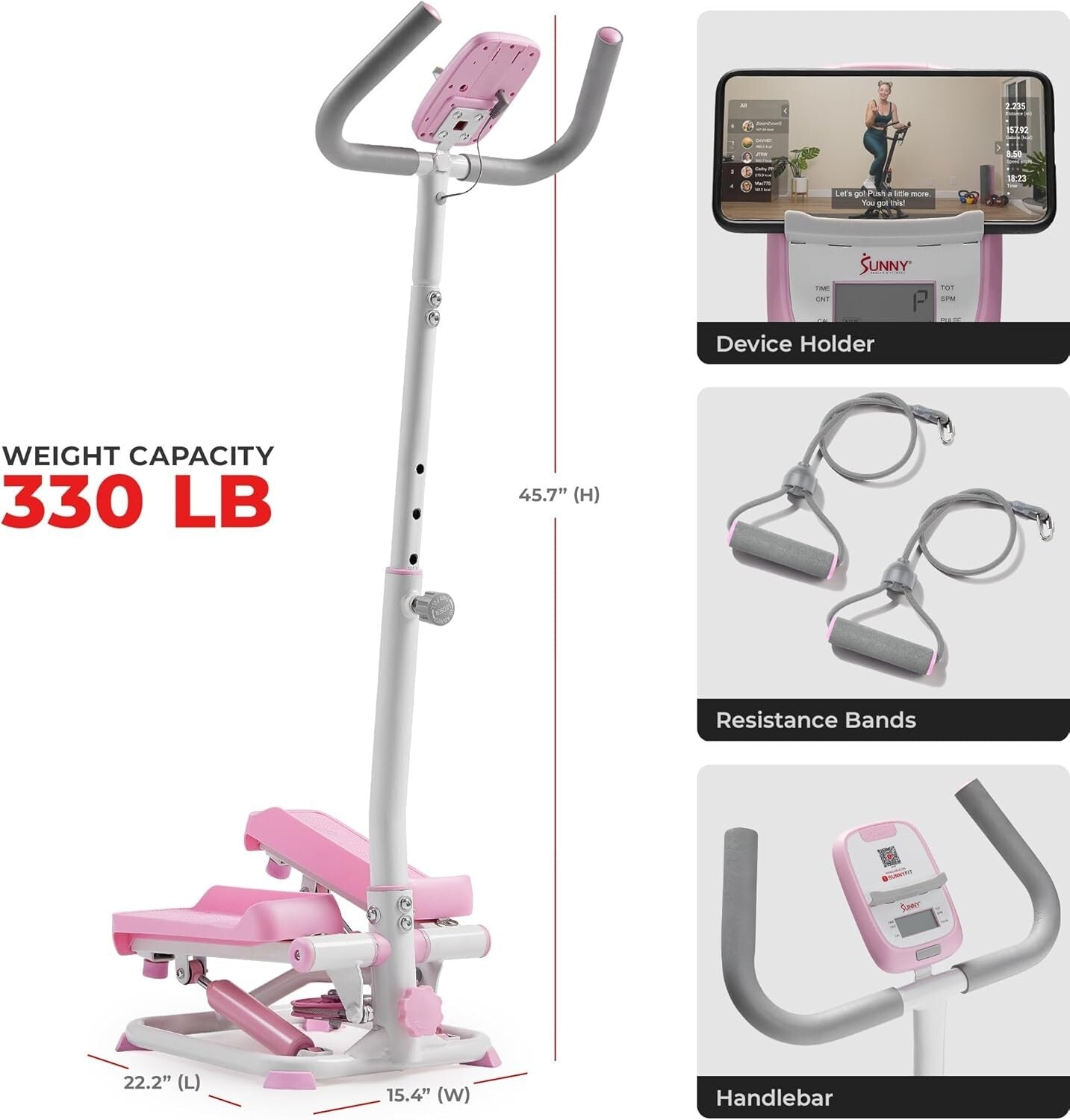 2-in-1 Smart Workout Machine with Resistance Bands - Total Body Fitness in Pink