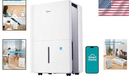 Sleek 50 Pint Dehumidifier for 4,500 Sq. Ft. - Smart Control & Quiet Performance