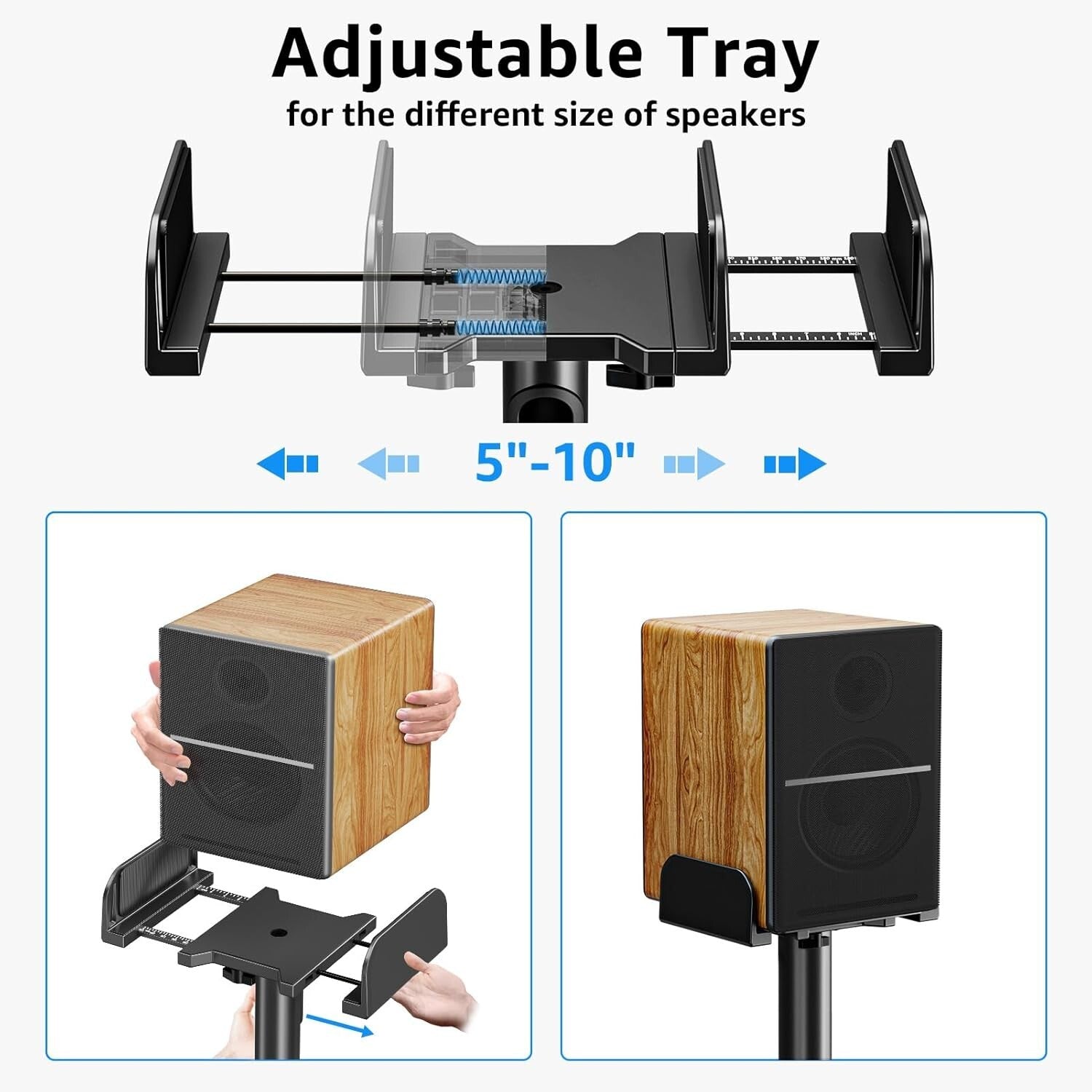 Sleek 34" to 43.3" Adjustable Speaker Stands with Concealed Cables – Alloy Steel