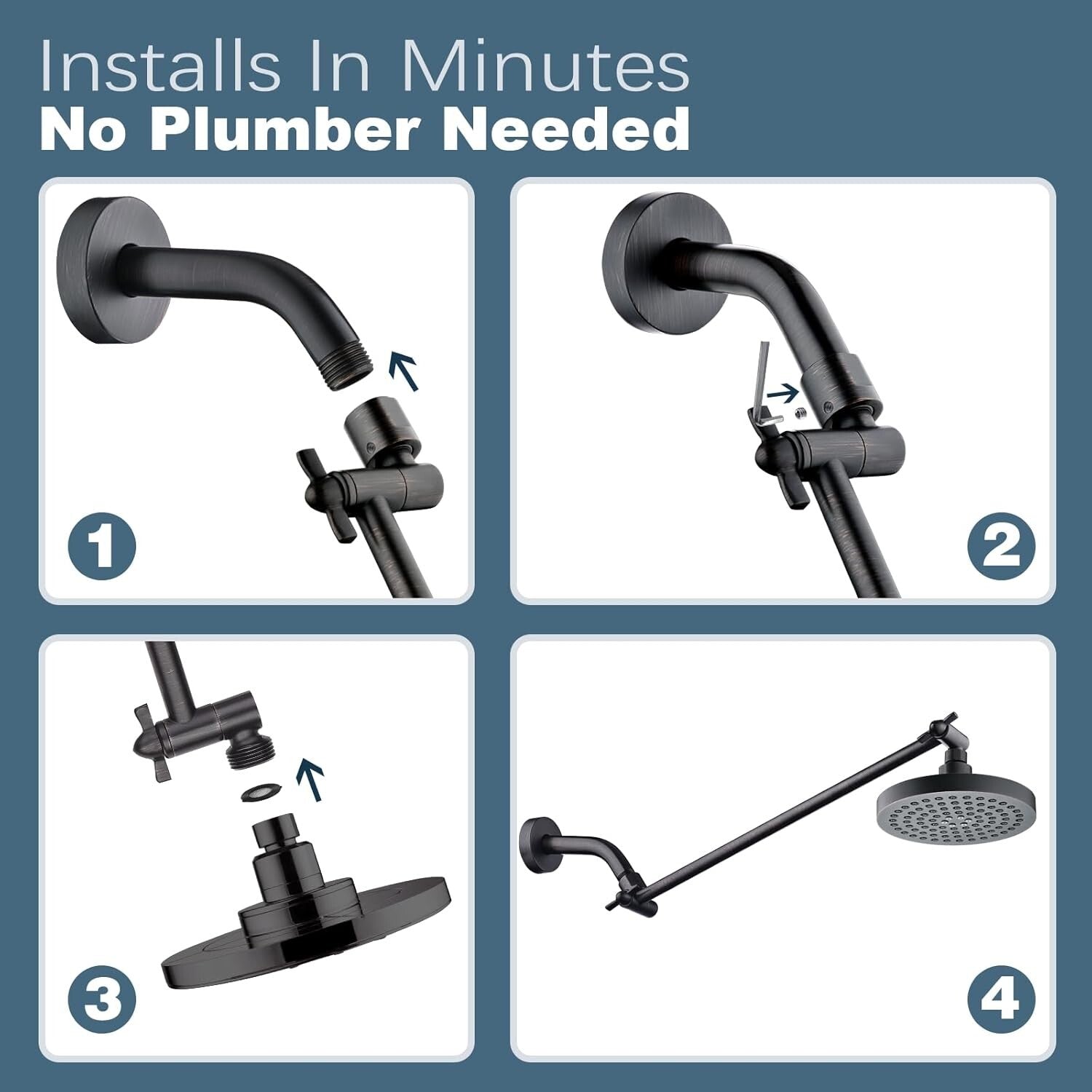 Adjustable 15 Inch Brass Shower Arm Extender with Locking Screw Stability