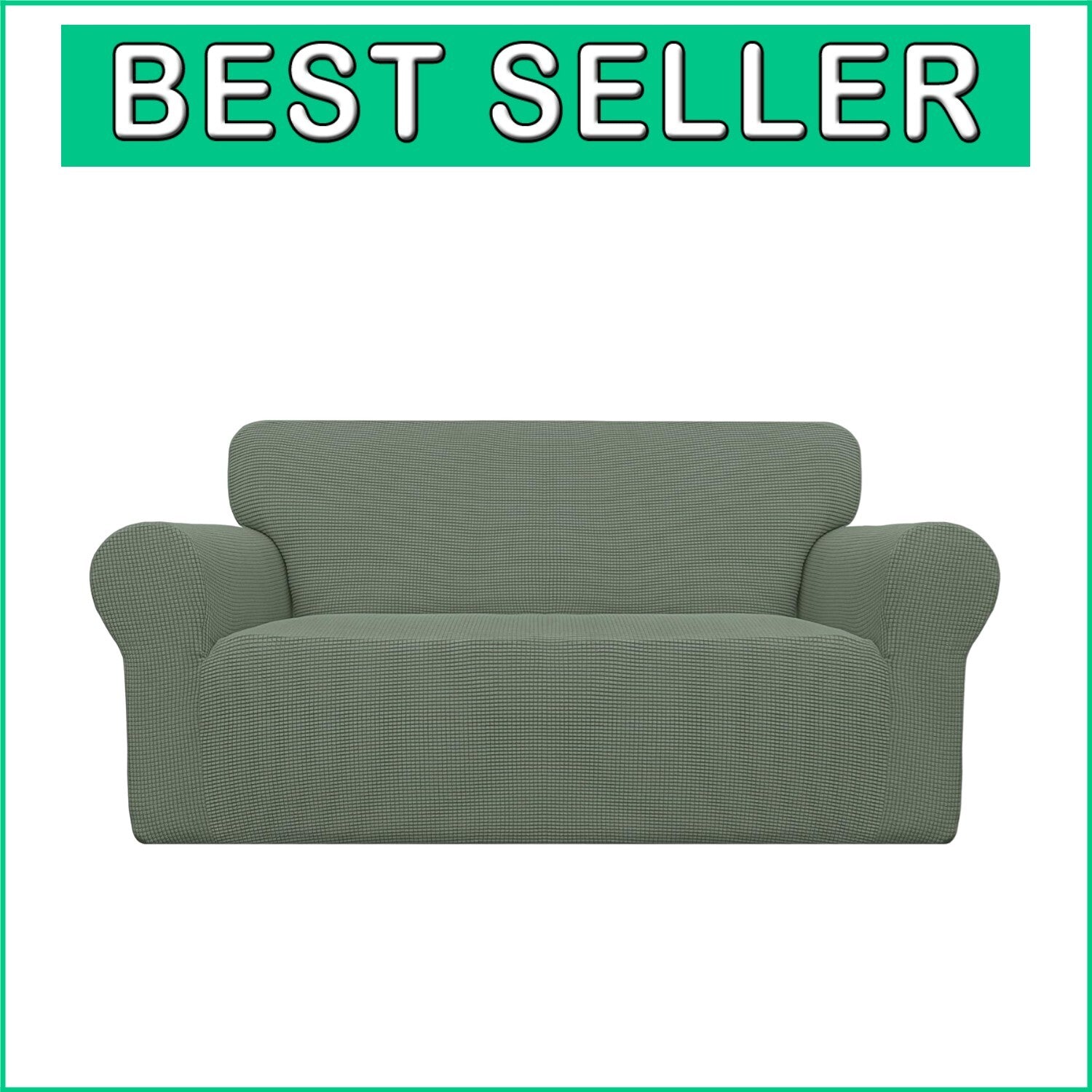 Greyish Green Stretch Loveseat Cover in Jacquard Fabric - Easy Care and Stylish