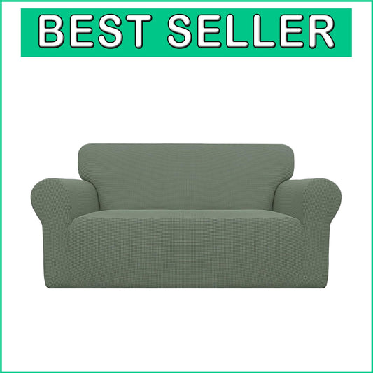 Greyish Green Stretch Loveseat Cover in Jacquard Fabric - Easy Care and Stylish