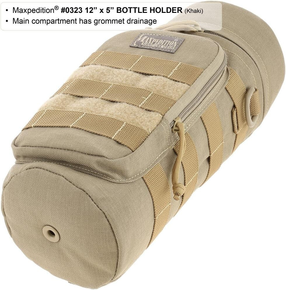 Lightweight Khaki Bottle Holder - 12" High for Hiking and Outdoor Adventures