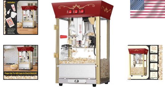 Antique-Style 8 oz Red Countertop Popcorn Machine for Festive Gatherings
