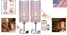 Load image into Gallery viewer, Modern 2-Pack Dimmable Touch Crystal Table Lamps with USB Charging Ports