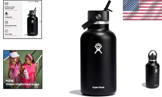 64 Oz Vacuum Insulated Stainless Steel Water Bottle with Leakproof Straw Lid