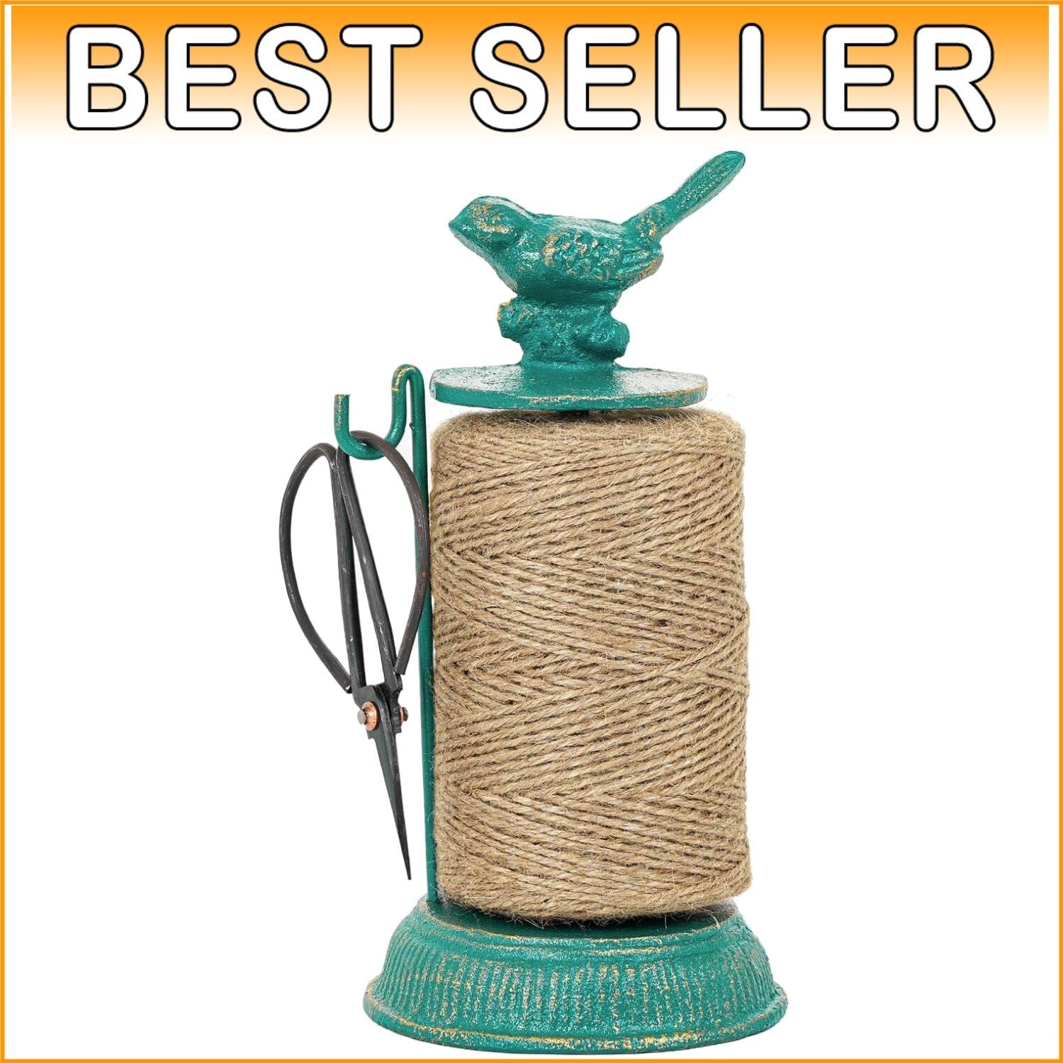 Decorative Cast Iron Twine Holder with 1300ft. Natural Jute String and Scissors