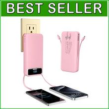 Load image into Gallery viewer, Compact Pink Power Bank 20000mAh with AC Plug &amp; USB-C: Travel-Friendly Charger