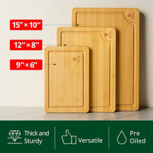Load image into Gallery viewer, 3-Piece Bamboo Cutting Board Set - Eco-Friendly Meal Prep &amp; Serving Essentials