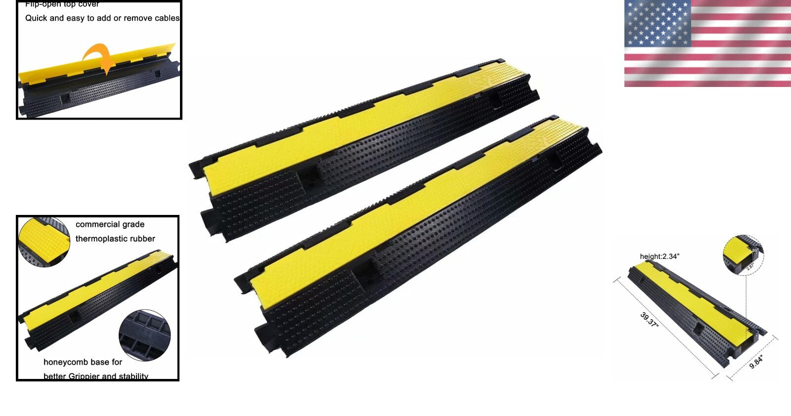Modular Interlocking Cable Ramps - 22000Lbs Load Heavy-Duty Rubber System