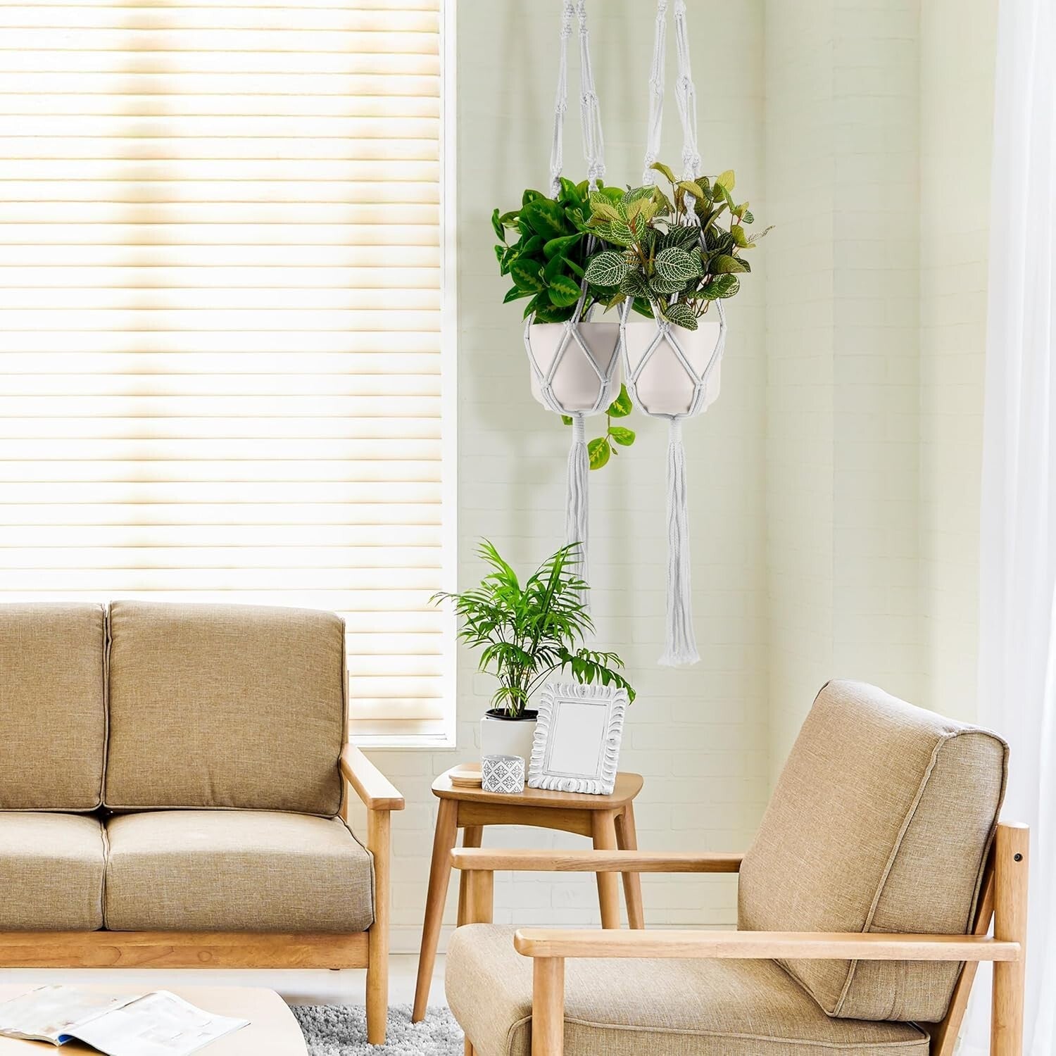 Versatile 6-Pack Plant Holders with Macrame Design - Indoor/Outdoor Use