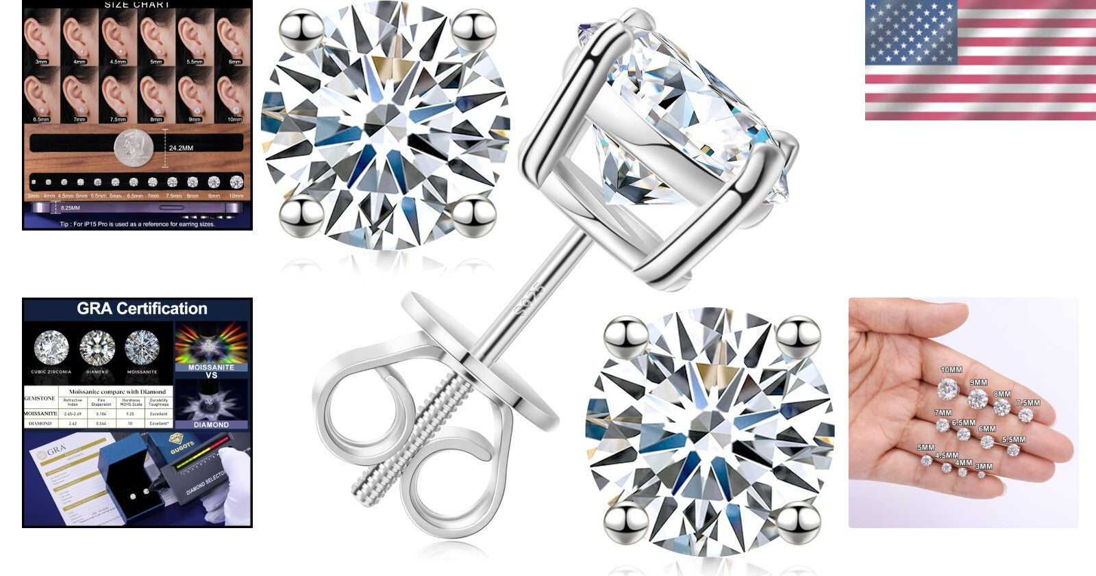 Versatile Moissanite Screw Back Earrings 3-10mm - Perfect Gift for Any Occasion