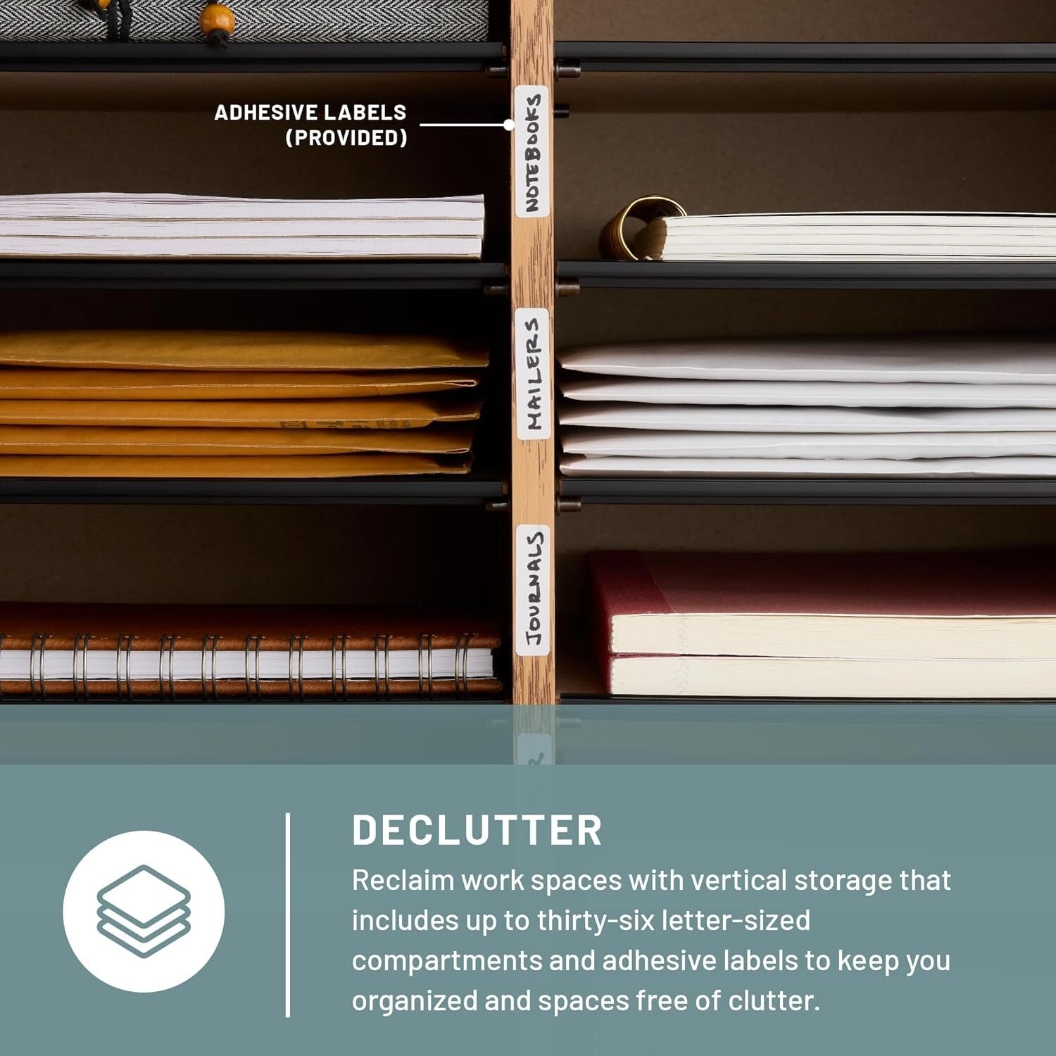 Multi-Functional 36 Compartment Literature Sorter - Easy Access Wooden Organizer