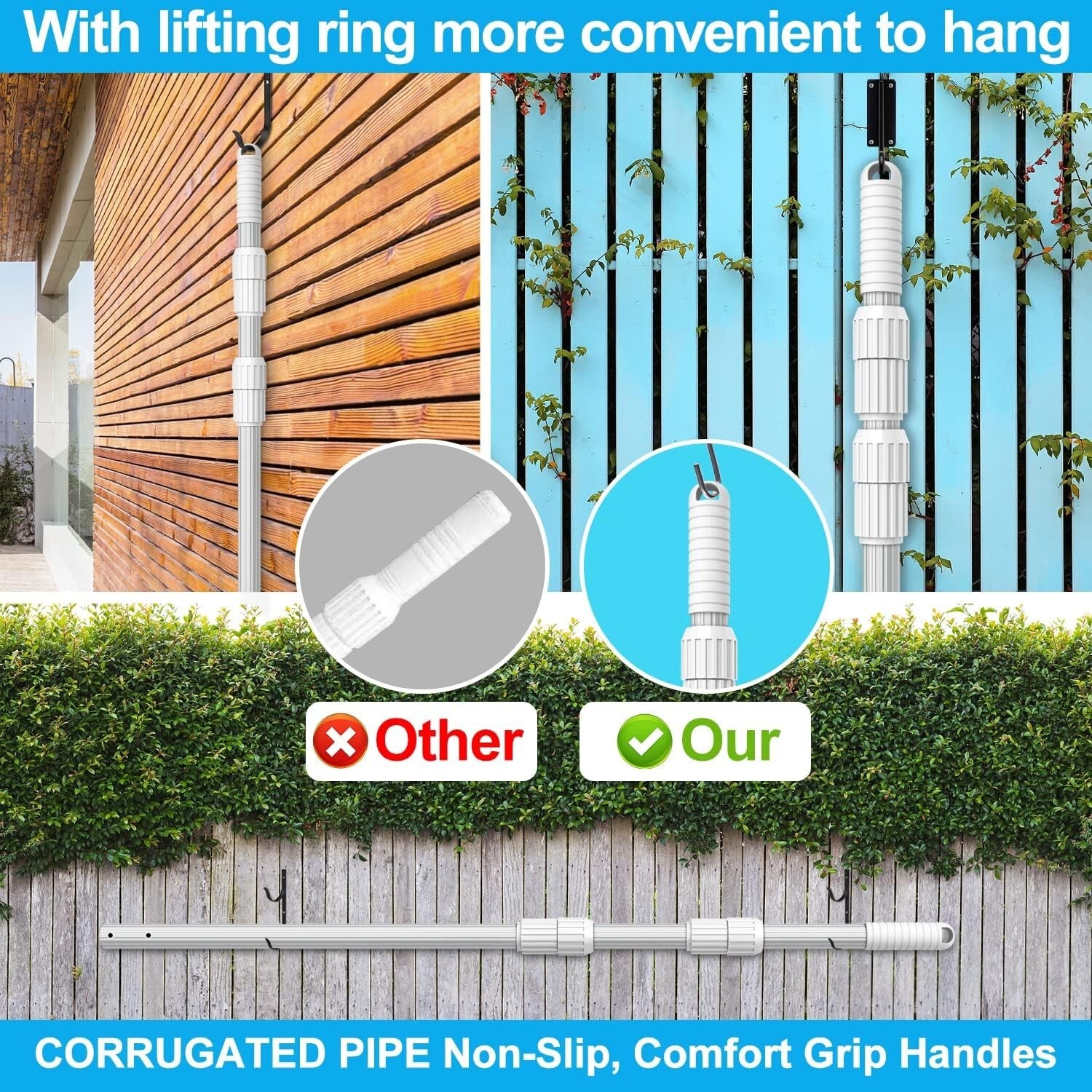 15ft Telescopic Aluminum Pool Cleaning Pole - Heavy Duty, Slip Resistant Design