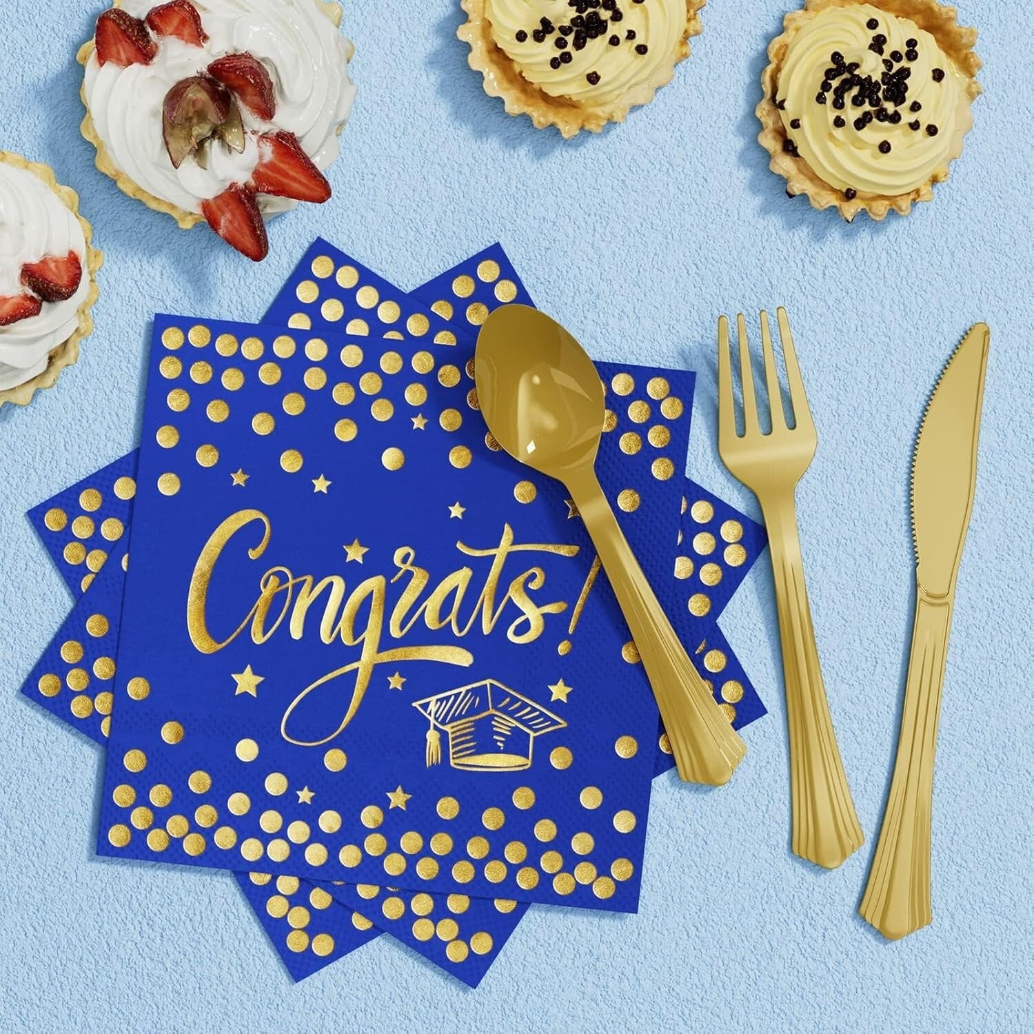 2025 Graduation Party Supplies - 245 PCS Blue & Gold Complete Decoration Kit