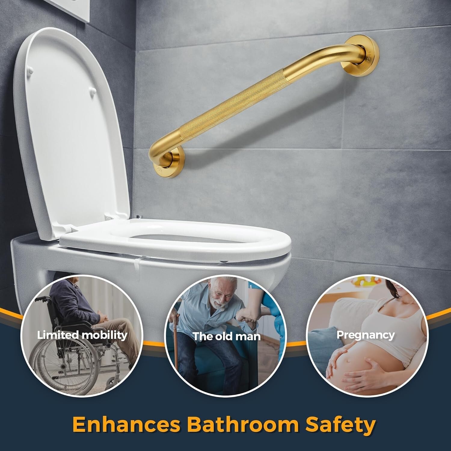 Durable 36-Inch Shower Grab Bars - Non-Slip Stainless Steel Supports for Elderly
