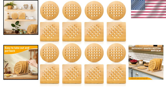 Stylish Bamboo Trivet Set of 16 - Heat Resistant Hot Pads for Kitchen & Dining