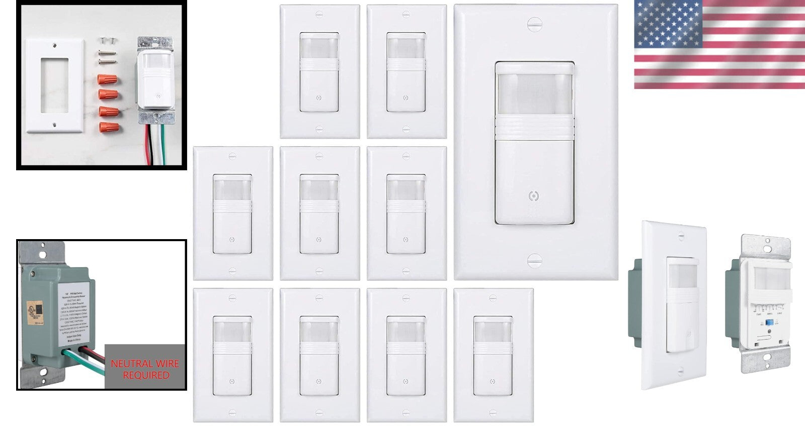 Indoor Motion Sensor Light Switch - 10 Pack, Touch Control, Title 24 Compliant