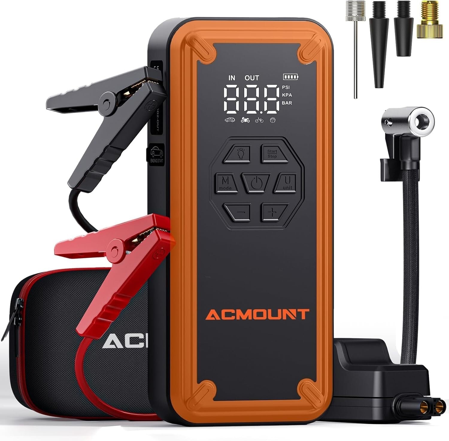 5000A Portable Jump Starter and Tire Inflator with LCD Display & Accessories