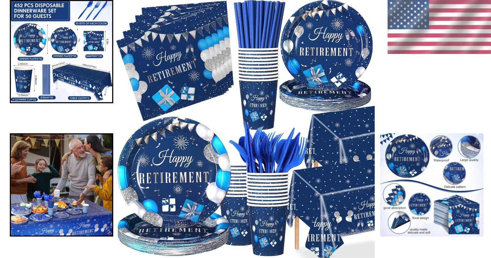 Durable 452 Pcs Retirement Decorations - Blue Silver Theme for Memorable Parties