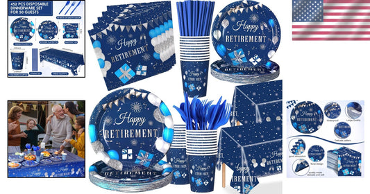 Durable 452 Pcs Retirement Decorations - Blue Silver Theme for Memorable Parties