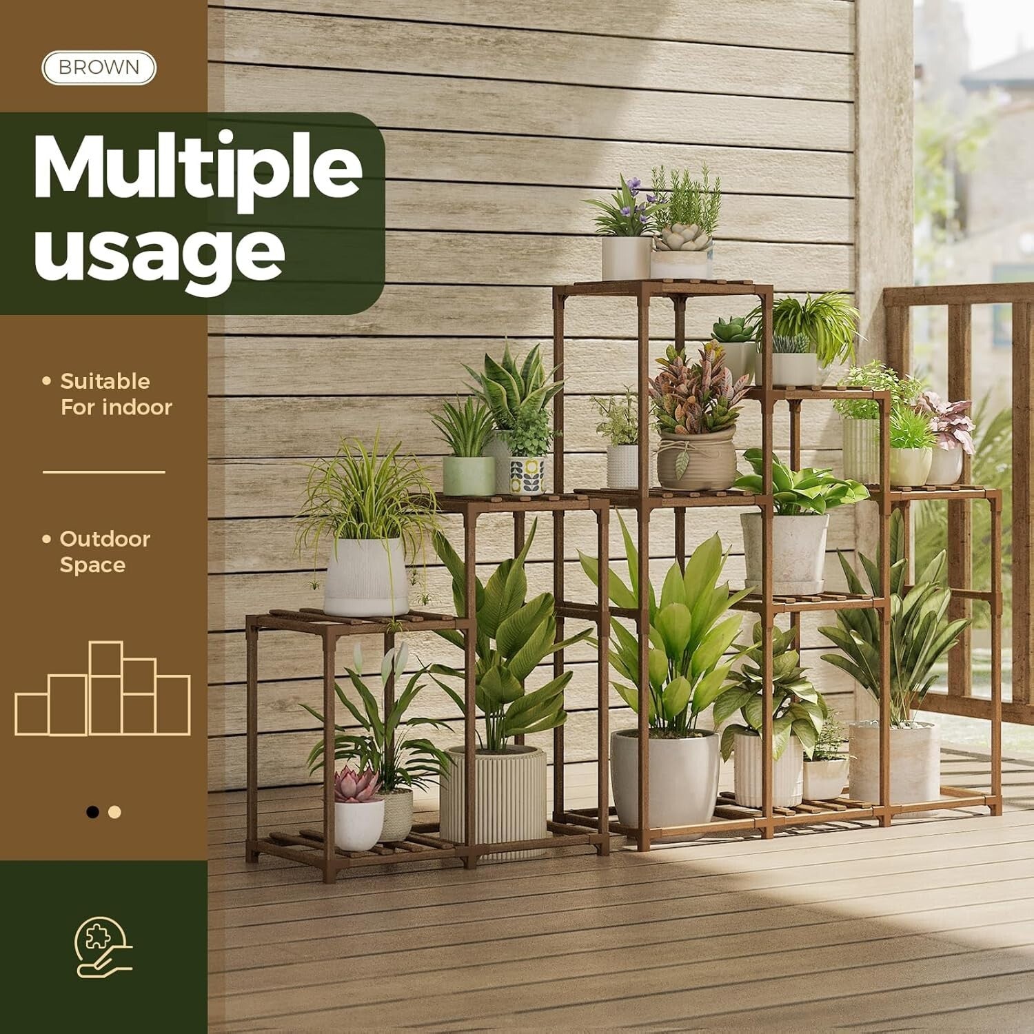 Elegant 2 Sets of Indoor/Outdoor Plant Stands - 3-Tier Wooden Racks for 12 Pots