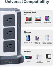 Load image into Gallery viewer, 65W PD Power Strip Tower with 12 AC Outlets &amp; USB Charging for Home Office