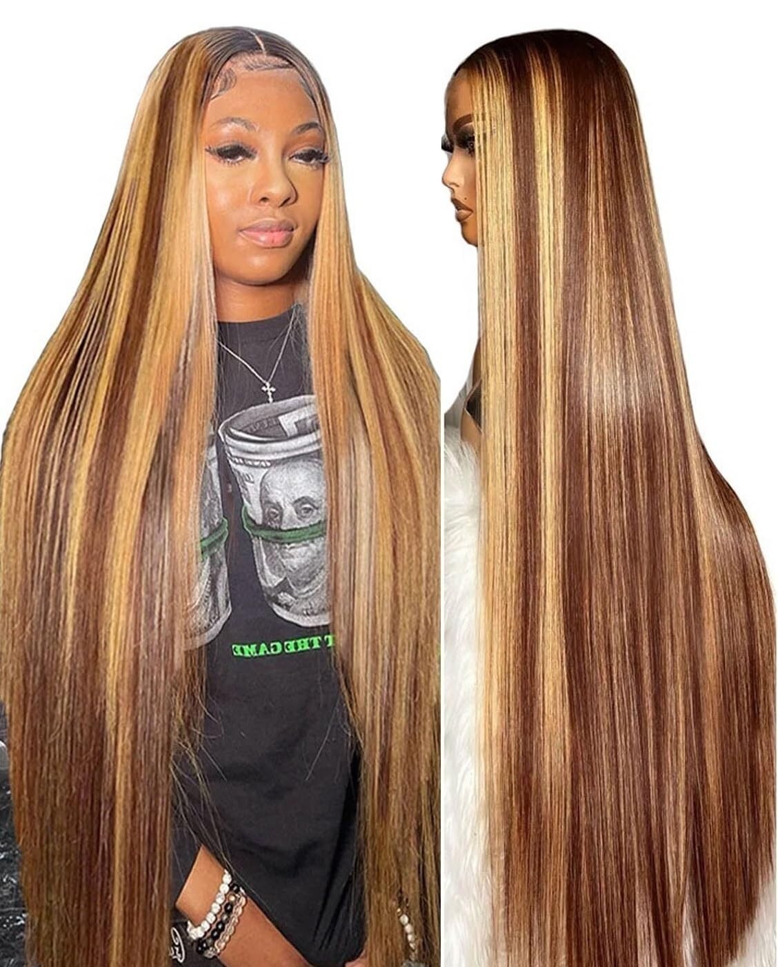 Versatile Ombre Lace Wig - 32 Inch Straight Human Hair, Glueless Cap Design