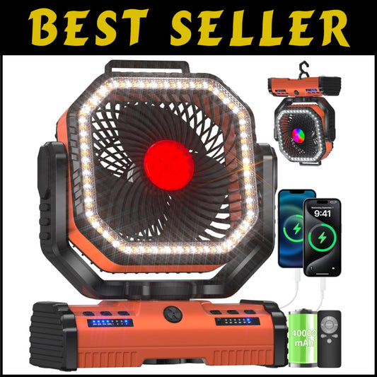 Multi-Function Camping Fan & LED Lantern - 40000mAh Rechargeable with SOS Light