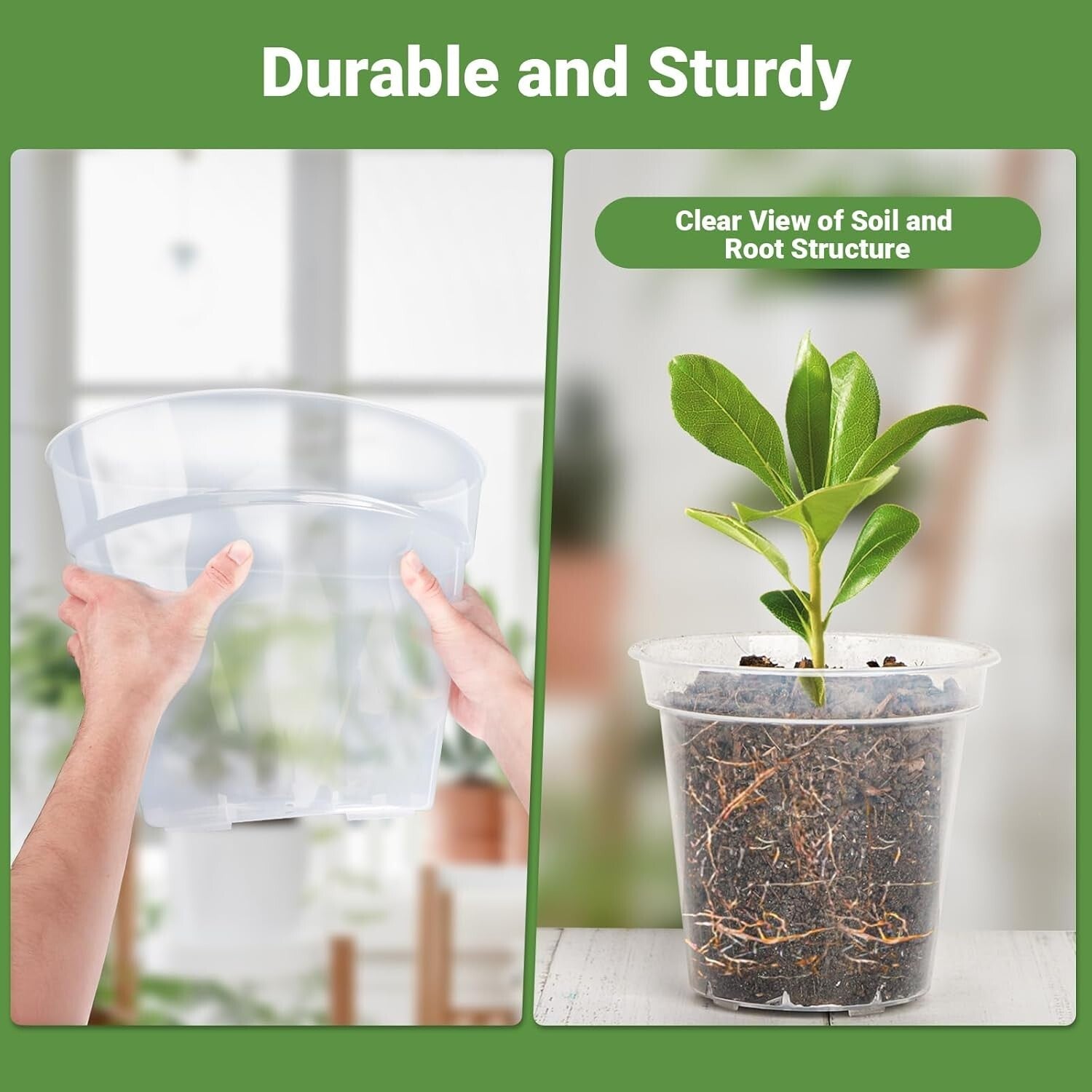 5-Pack Durable Clear Plastic Planters - 12-Inch with Drainage for Plant Growth