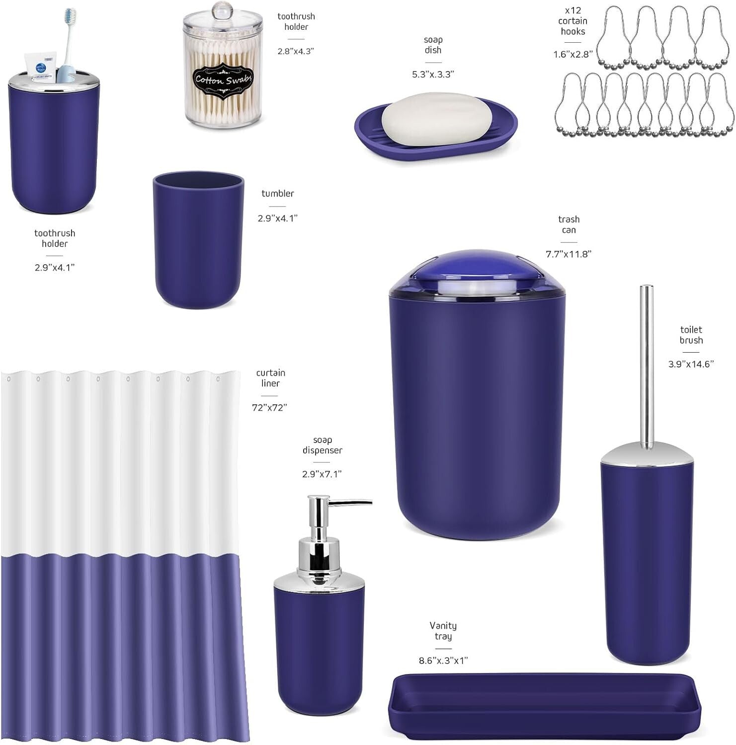 Durable Navy Blue Bathroom Accessories Set – Shower Curtain & Storage Solutions