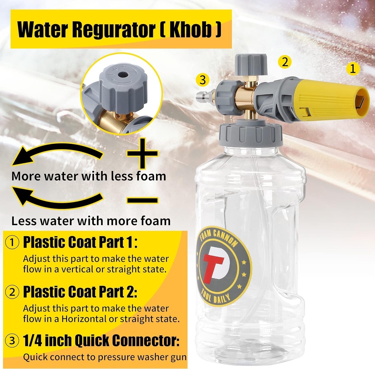 Versatile Adjustable Foam Cannon for Cars and Surfaces - Easy to Use at 5000 PSI