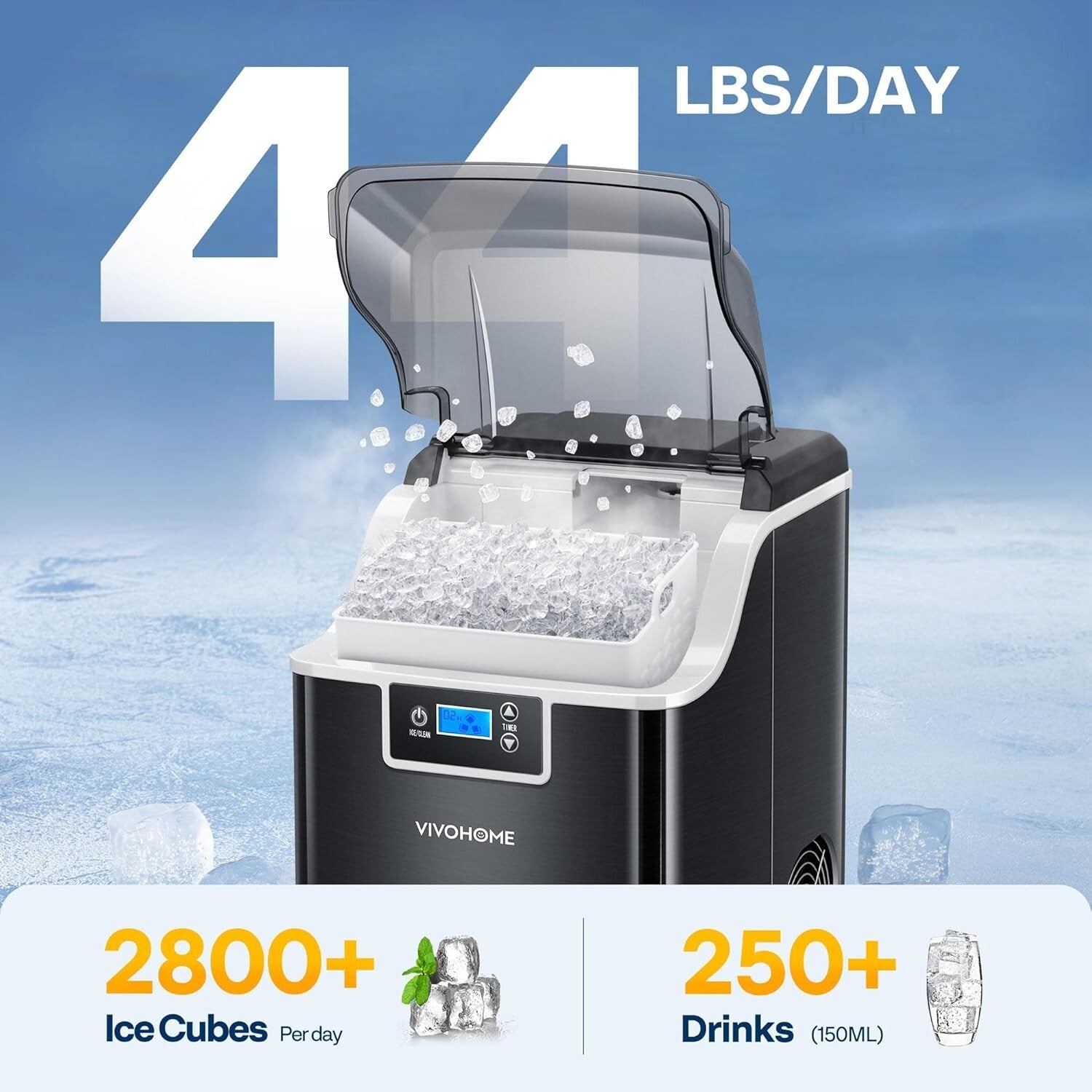Efficient Nugget Ice Maker with LCD Panel and Self-Cleaning Feature - Portable