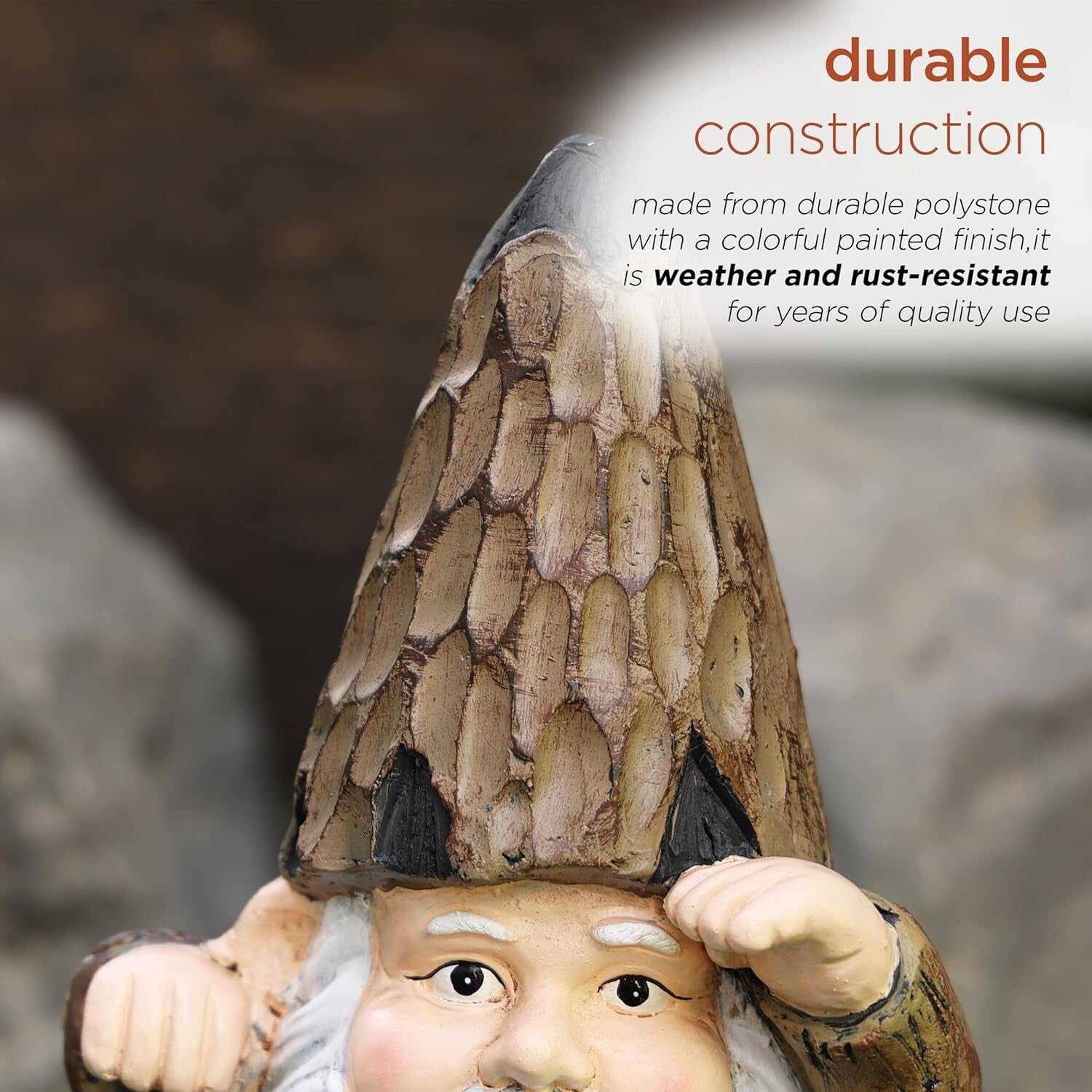 Durable Indoor/Outdoor Gnome with Lantern - 16" Brown Statue for Gardens