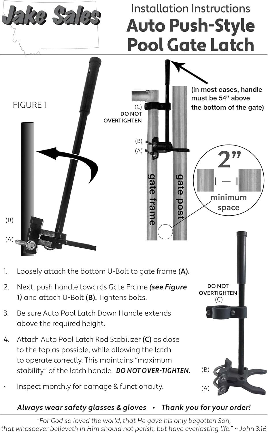 Durable Push Style Pool Gate Latch for 1-3/8" Frames - Child Safety Essential