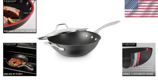 Elegant Hard-Anodized 12-Inch Nonstick Wok with Cool Stainless Steel Handle