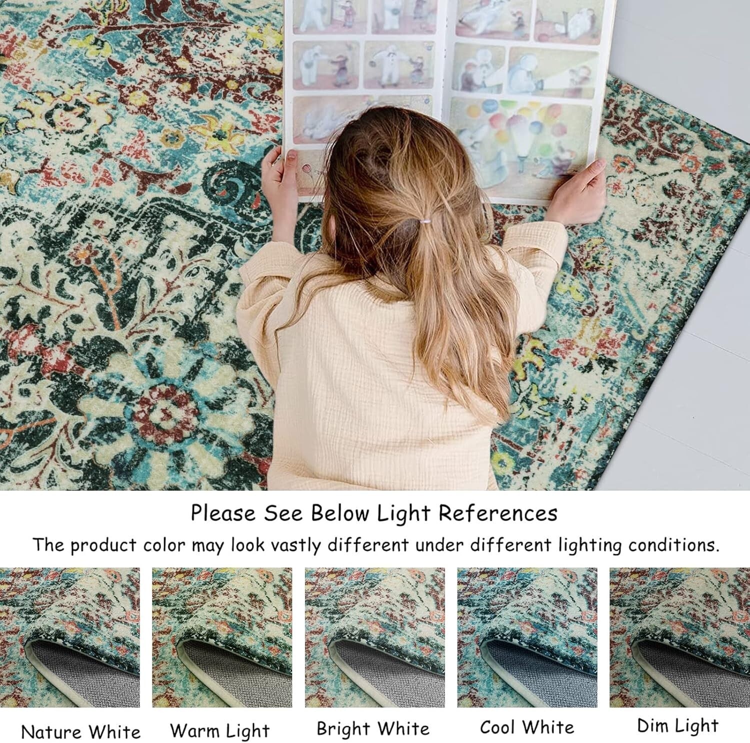 2x6 Floral Medallion Indoor Runner - Soft Faux Wool, Non-Slip & Machine Wash