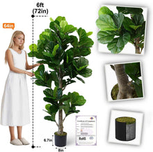 Load image into Gallery viewer, 6ft Faux Fiddle Leaf Fig Tree - Lifelike Silk Plant for Indoor/Outdoor Decor