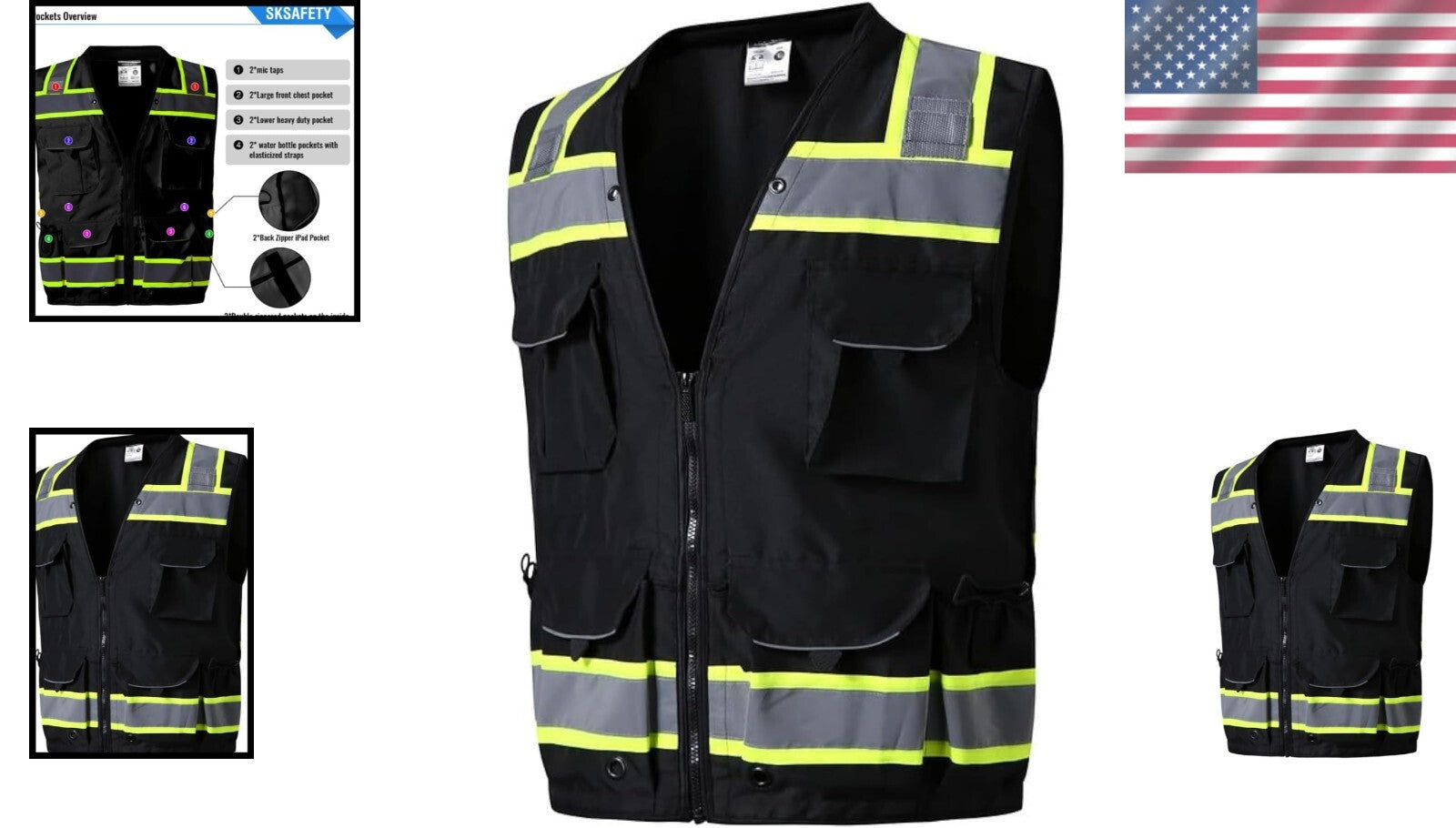 12 Pocket High Visibility Safety Vest - Class 2 ANSI Compliant for Professionals