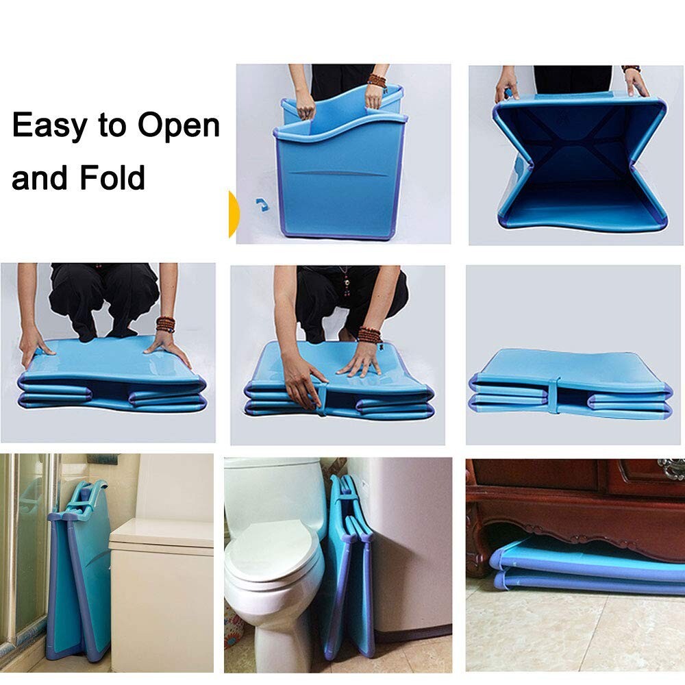 Blue Foldable Shower Tub for Toddlers & Petite Adults - Easy Storage Solutions