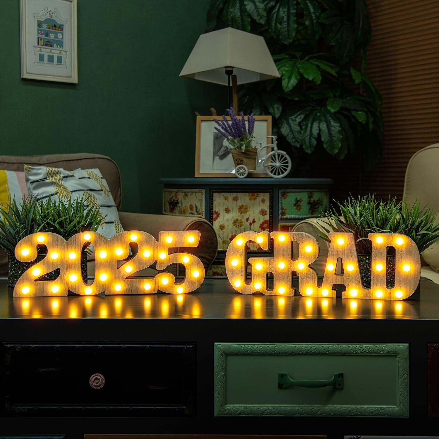Sturdy Wooden 'Grad 2025' Marquee Lights for Graduation Party Centerpieces