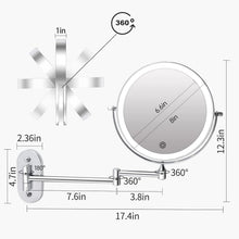 Load image into Gallery viewer, Double-Sided 8-Inch Wall-Mounted Mirror with 10X Magnification - Polished Silver