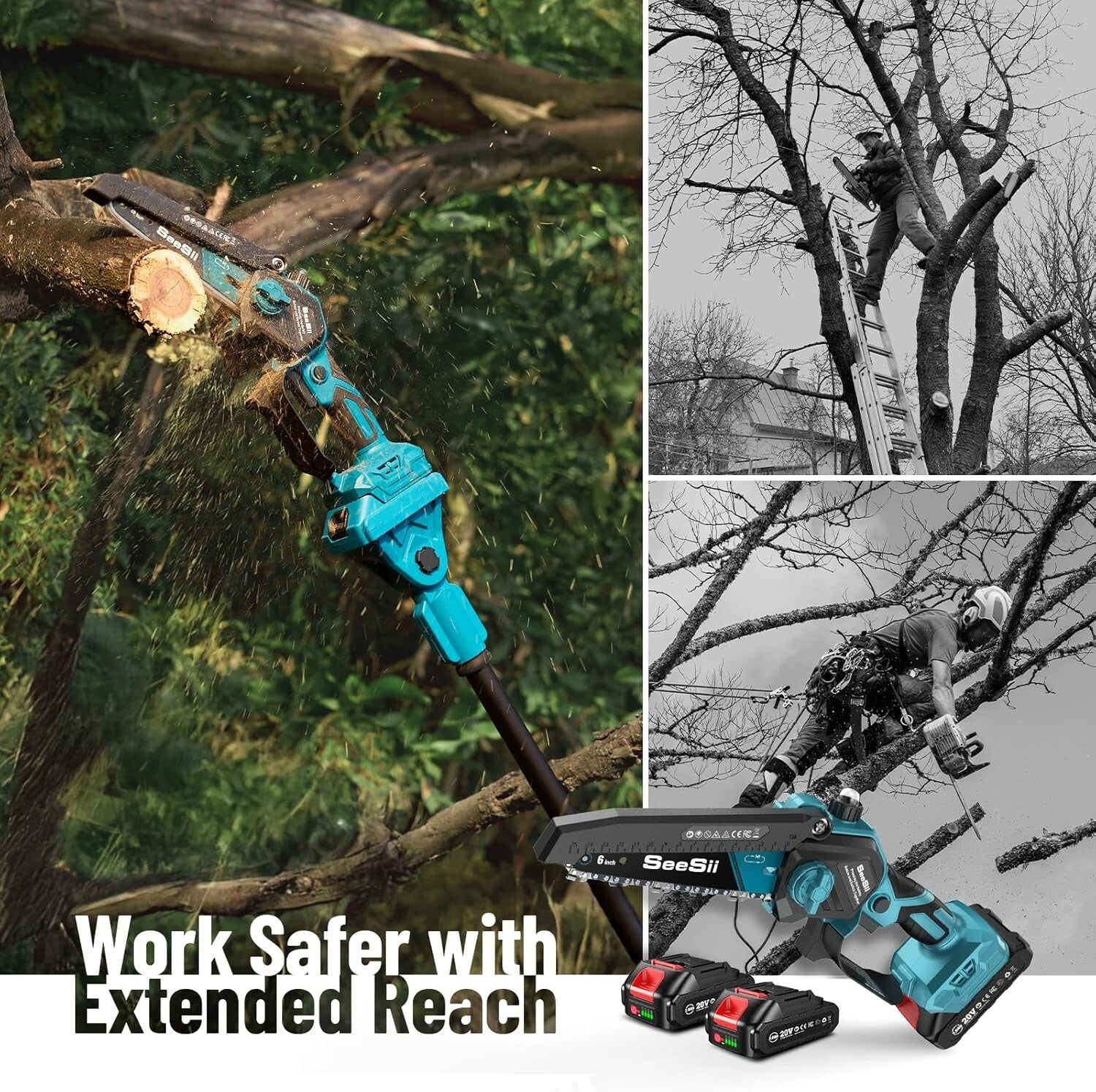 Extendable 10ft Electric Pole Saw - 6'' Mini Chainsaw with Dual Batteries