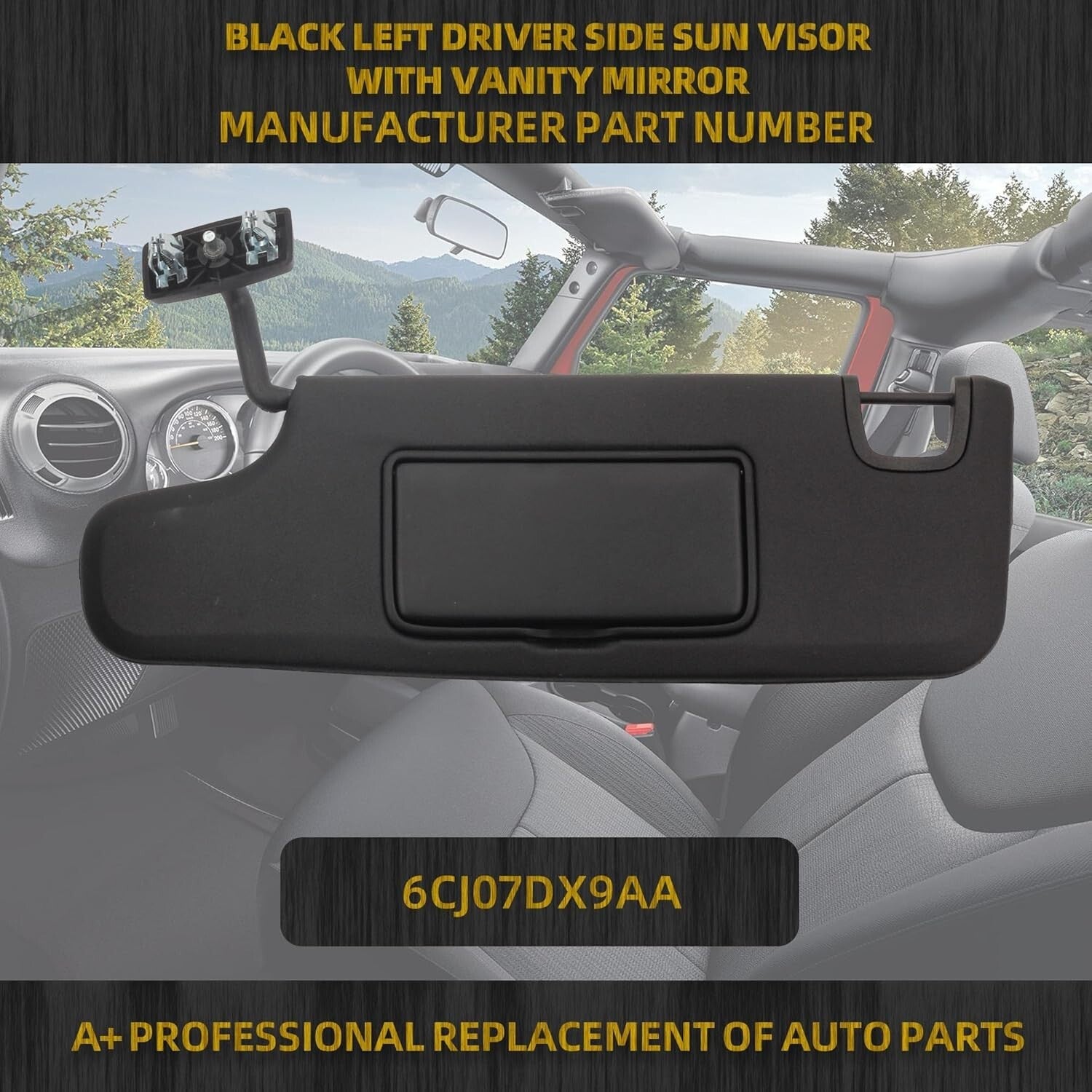 Durable Black Sun Visor for 2007-2018 Jeep Wrangler JK - Improved Bayonet Torque