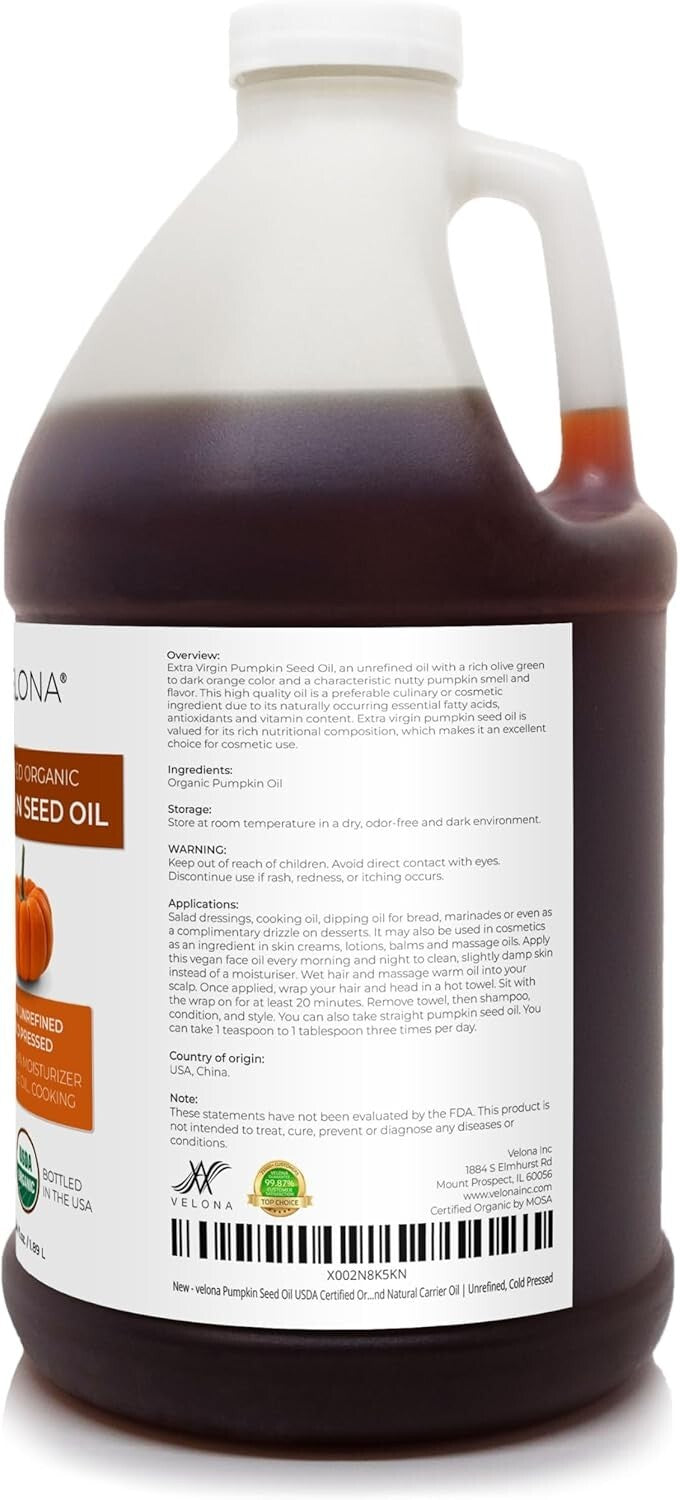 Cold Pressed Pumpkin Seed Oil - 64 Fl Oz | Natural Skin & Hair Care Essential