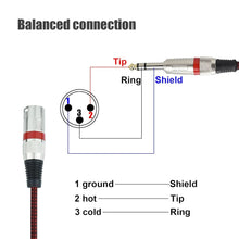 Load image into Gallery viewer, Premium 50FT Nylon Braided Red XLR to 1/4" TRS Cables - Balanced Audio, 2-Pack