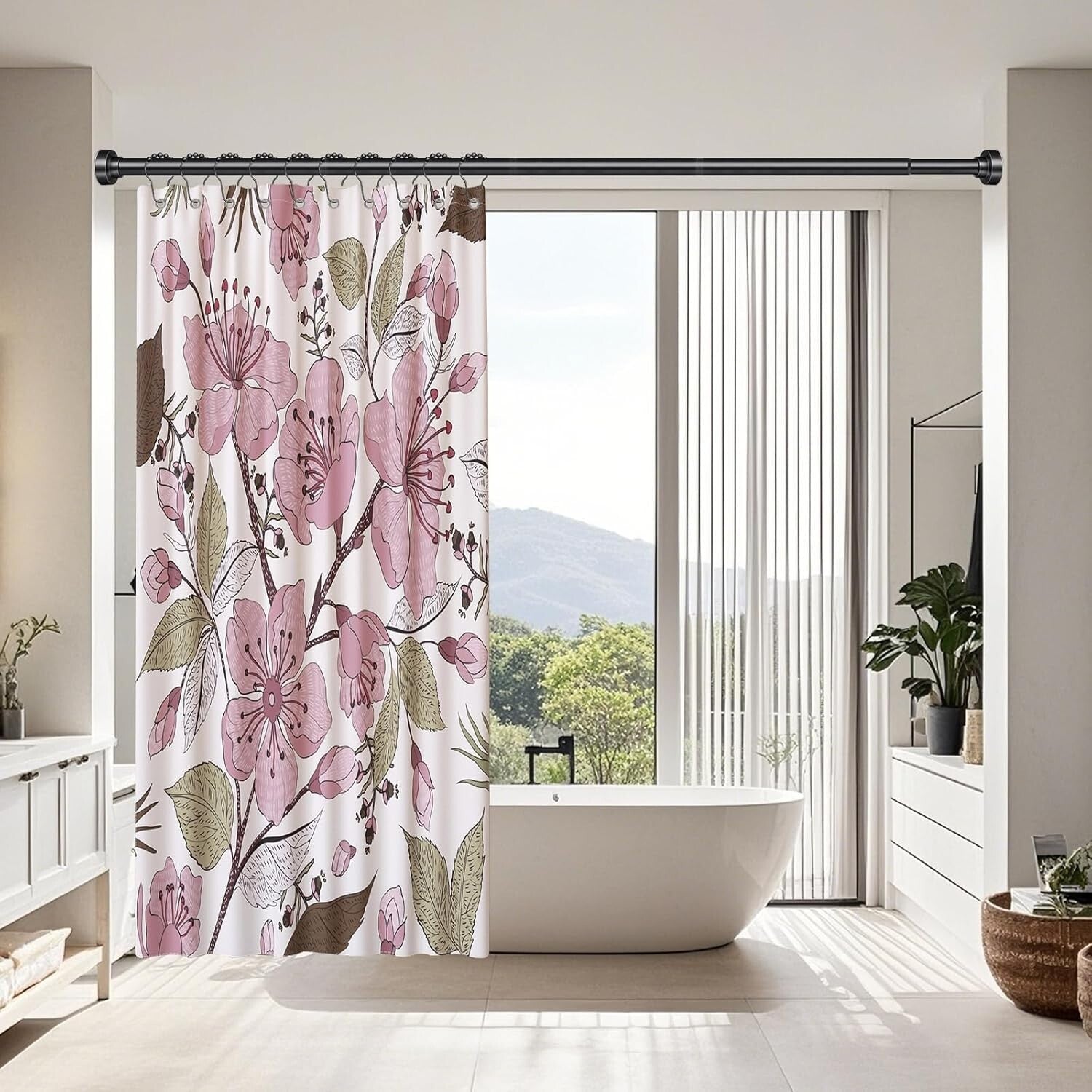 Matte Black No-Drill Shower Curtain Rod 34-96 Inches - Rust-Proof & Easy Install