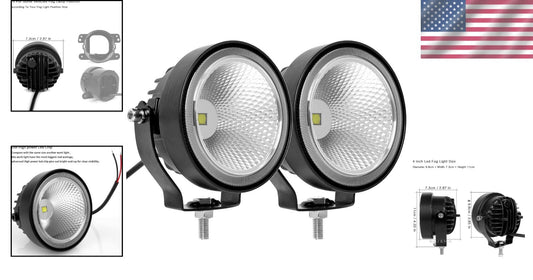 2-Pack 4 Inch White LED Fog Lights with Brackets - Ideal for 4WD and Outdoor Use